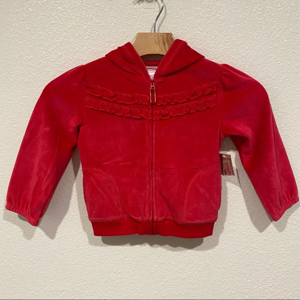NWT Kids Toughskins Girls Red Fleece Full Zip Jacket Christmas Holiday 2T